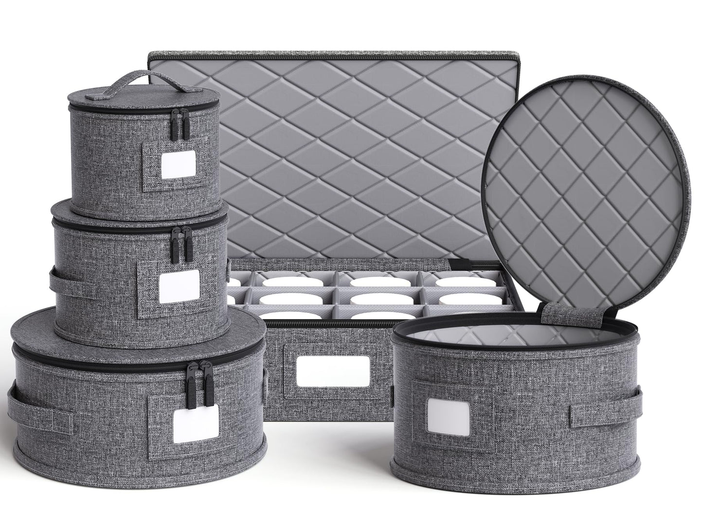 China Storage Containers Hard Shell Box for Moving Dishes, Plate, Wine and Glasses, Dinnerware, Mugs, Saucers Quilted Organizer Dividers for Packing Fine China Storage Containers 5Piece Grey