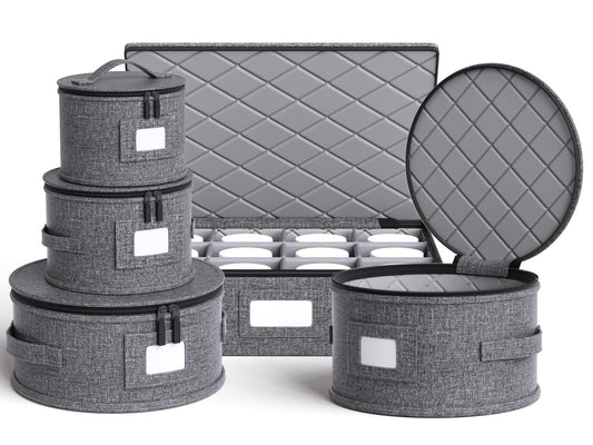 China Storage Containers Hard Shell Box for Moving Dishes, Plate, Wine and Glasses, Dinnerware, Mugs, Saucers Quilted Organizer Dividers for Packing Fine China Storage Containers 5Piece Grey