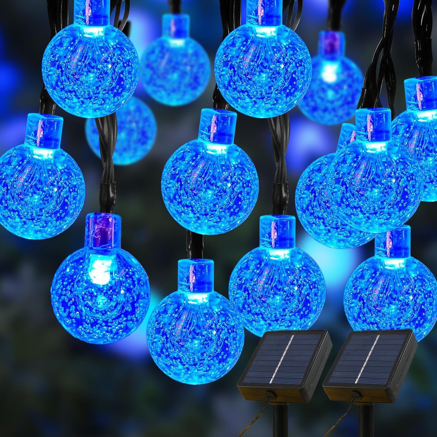 USOKYO Solar Lights Outdoor Waterproof, 2 Pack Total 120LED 72FT Solar String Lights for Outside with 8 Modes, Outdoor String Lights Crystal Globe Patio Lights for Garden Yard Party Decor (Bule)