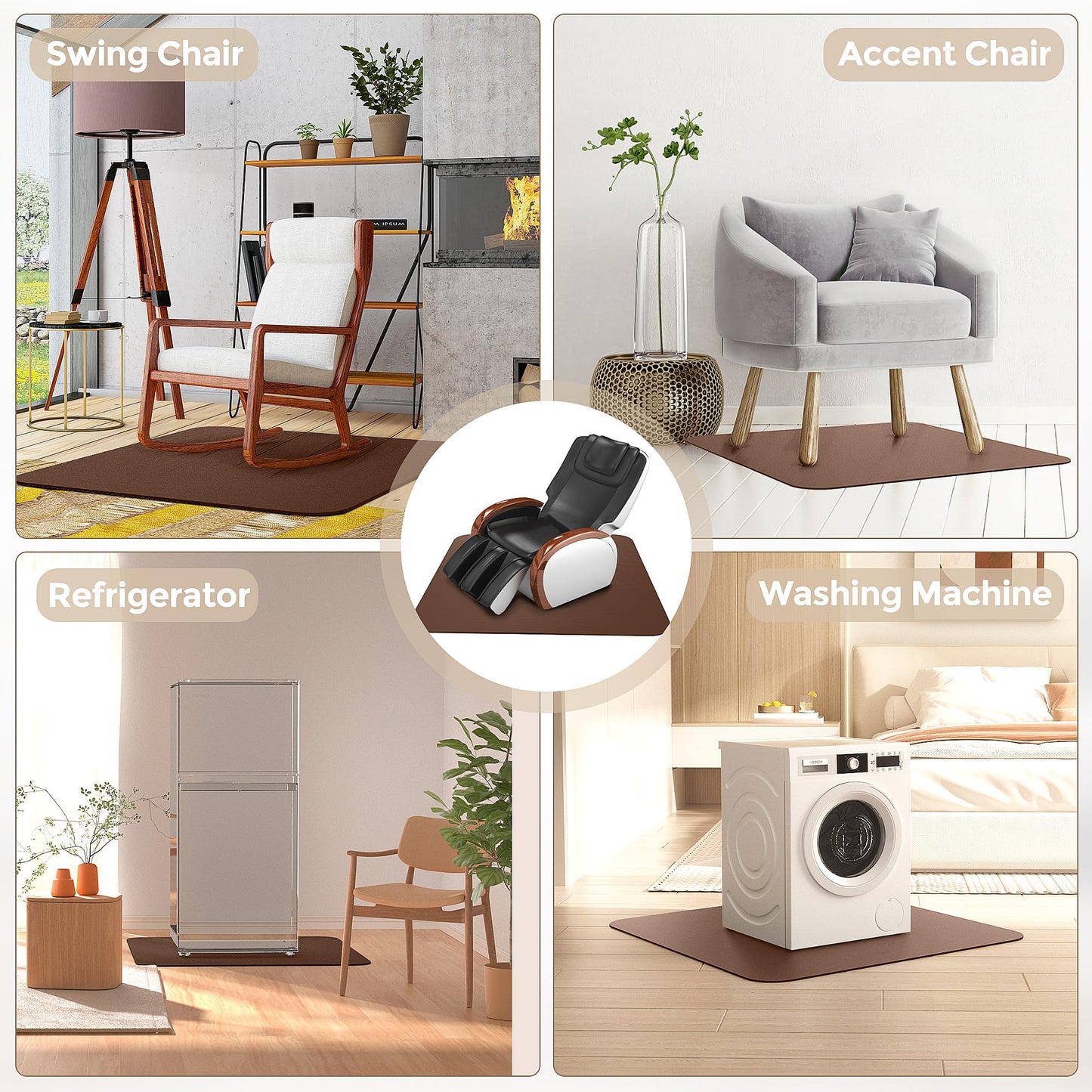 Recliner Pads for Hardwood Floors Brown, Under Recliner Mat to Keep Furniture from Sliding, Non-Slip Recliner Grippers, Anti-Slip Furniture Pads, Recliner Floor Protectors for Hardwood