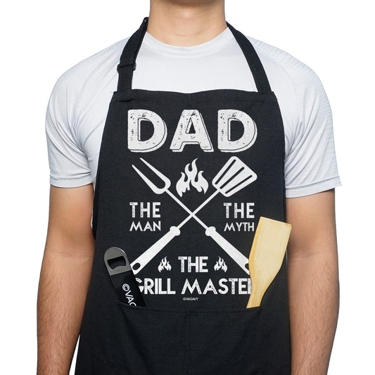100% Cotton, Black Funny Aprons for Men, Dad, Husband - Birthday, Father’s Day Grilling Gifts for Papa, Husband.