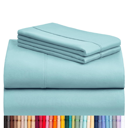 LuxClub 4 PC Queen Sheet Set, Queen Size, Deep Pockets 18" Wrinkle Free Cooling Bed Sheets Machine Washable Hotel Bedding Silky Soft - Aqua Queen