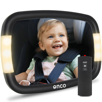 Onco Baby Car Mirror Rear Facing - Double Award-Winning Convex Car Mirror for Baby, 100% Shatterproof & Shakeproof with 360° Rotation, Newborn Essentials (9.6 x 6.9 in)