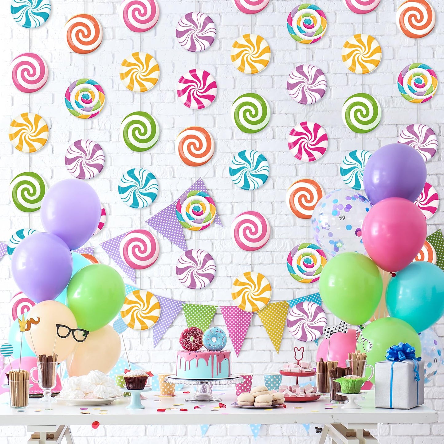 Capoda 8 Pieces Candy Party Decorations Candyland Paper Garlands Candy Paper Cutouts Lollipop Garland Banner Sweet Hanging Decor for Birthday Theme Party Supplies