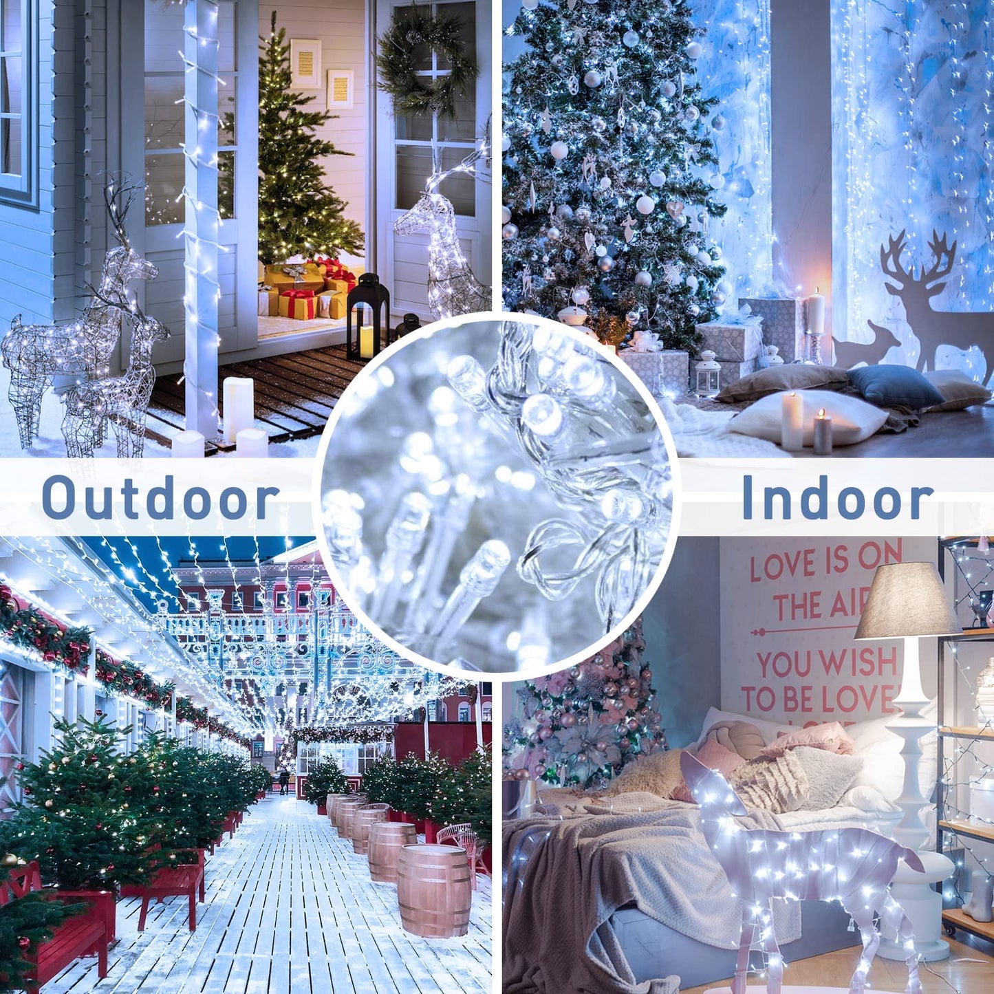 JMEXSUSS 2 Pack 100 LED White Christmas Lights Indoor, 33ft 8 Modes White String Lights Indoor Outdoor Connectable, Clear Wire Christmas String Lights for Bedroom Tree Xmas House Party Decorations