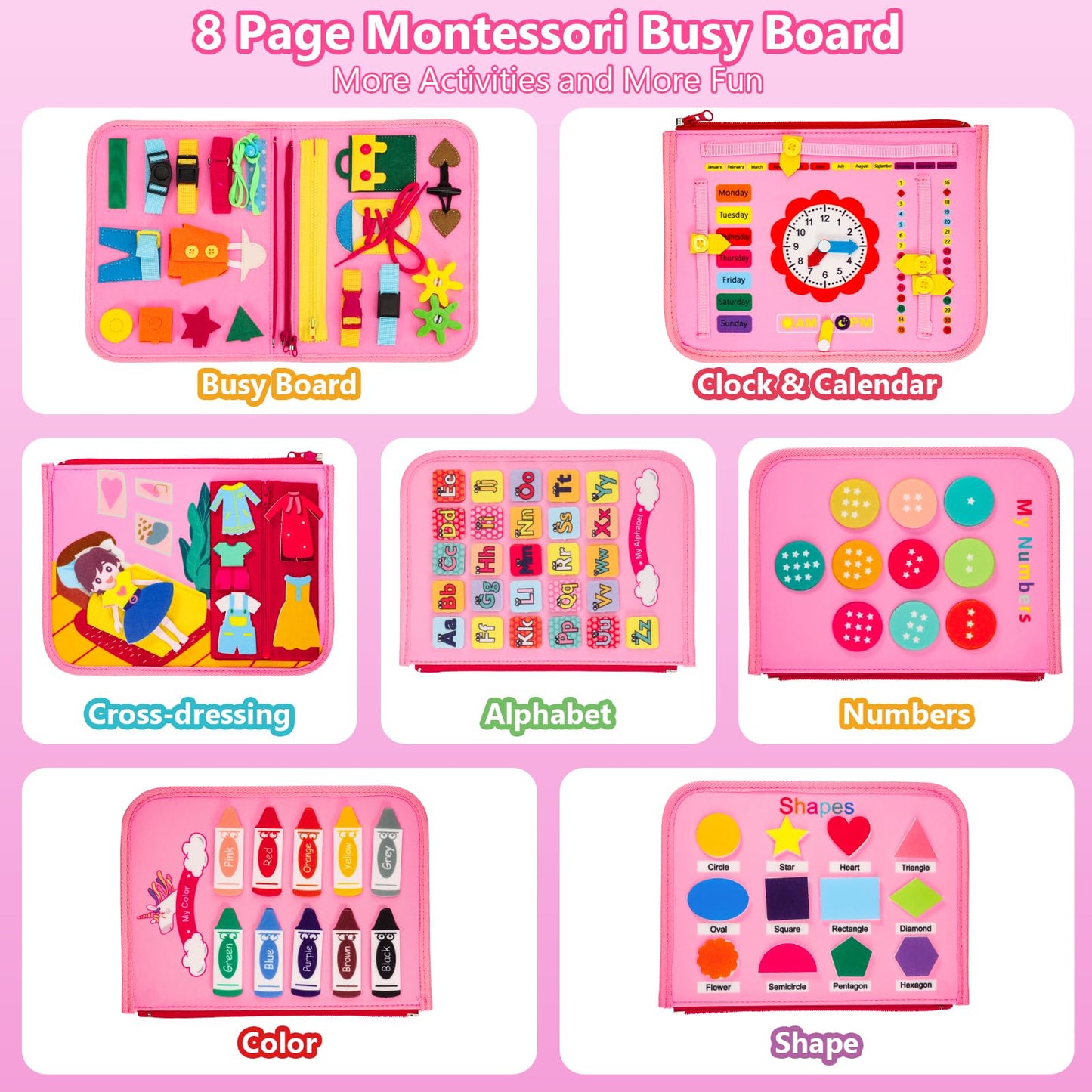 Vlllik Busy Board Montessori Toys for 1-6 Year Old Toddler, Birthday Gift for Boys Girls, Busy Book for Plane Car Travel, Preschool Learning Activities Educational Toy for Learning Fine Motor Skills