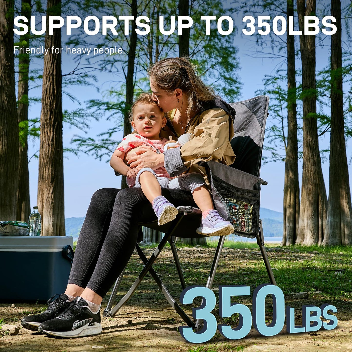 EVER ADVANCED Reclining Camping Chairs for Adult Lightweight, Portable Compact Folding Chair with Adjustable Back,4-Level Recliner Chairs, Lawn Chair for Patio Balcony, Supports 350lbs, Grey