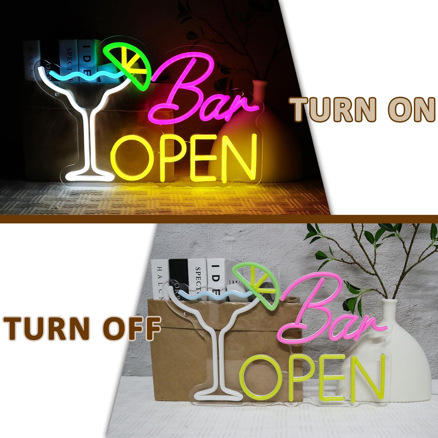 PMCVYH Bar Open Sign for Business, Neon Open Sign, USB Dimmable Cocktails Neon Lights for Beer Bar Coffee Cafe Home Pub Man Cave Stores Hotel Party Window Wall Decor Restaurant