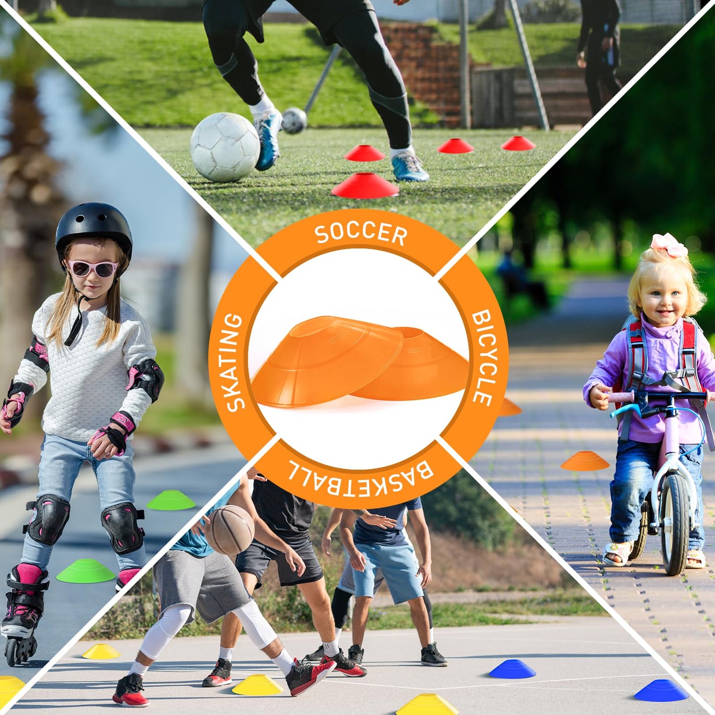 CasaCulina 25 Pack Soccer Training Cones, Agility Disc Sports Cones with Carry Bag and Holder, Plastic Football Cones for Drills, Sports Training, Basketball, Coaching, Practice Equipment, 5 Color