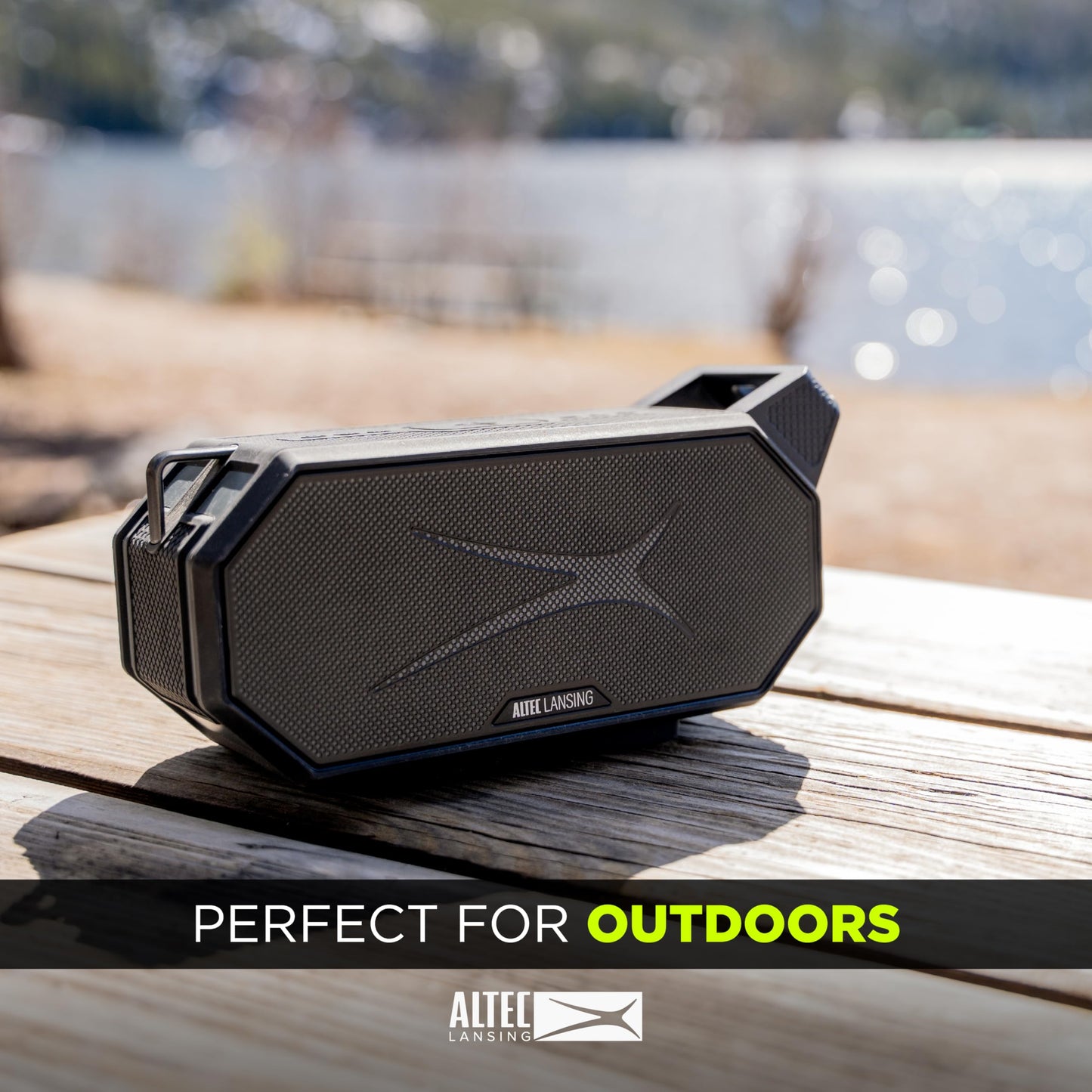 Altec Lansing Portable Bluetooth Speaker HYDRABOOM 2.0, 32W Output Power, 16Hr Playtime, Party Sync, Qi Wireless Charging, Everything-Proof, Voice Assistant Compatible - Black