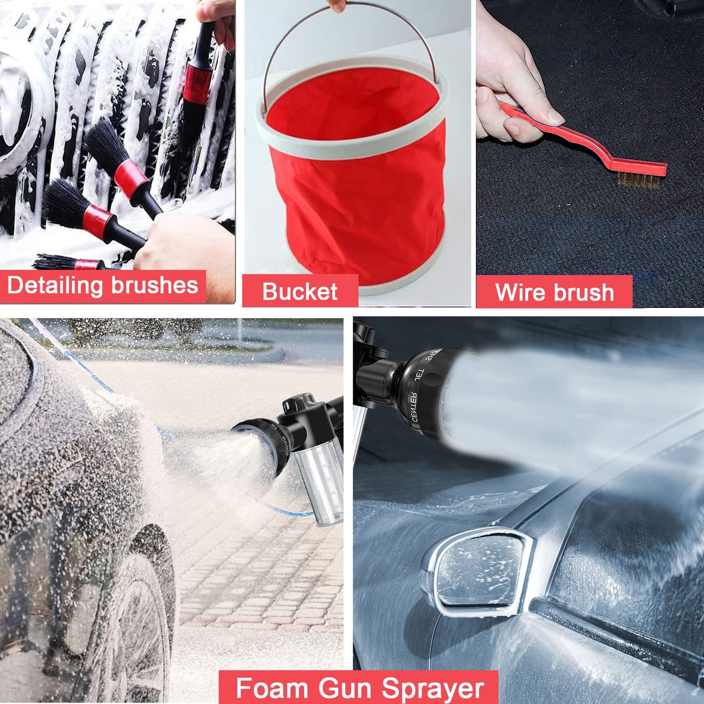 LIANXIN Car Wash Kit Car Wash Cleaning Kit Car Wash Foam Gun Sprayer Microfiber Sponge and Towels Car Foam Gun Tire Brush Collapsible Bucket Car Washing Kit