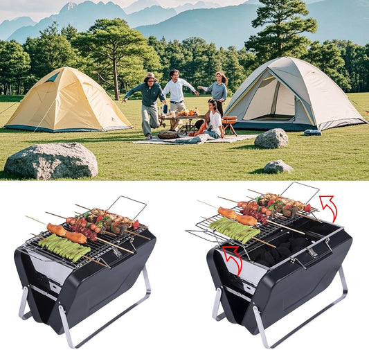 PMS Portable Camping Charcoal Grill, Folding Stainless Steel Stove for Outdoor Cooking BBQ Camping Hiking Picnic Backpacking