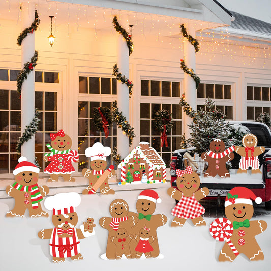 10Pcs Christmas Gingerbread Decorations Outdoor, Gingerbread Man Yard Signs with Stakes Xmas Gingerbread Lawn Signs for Xmas Holiday Garden Lawn Patio Pathway Decor Outside