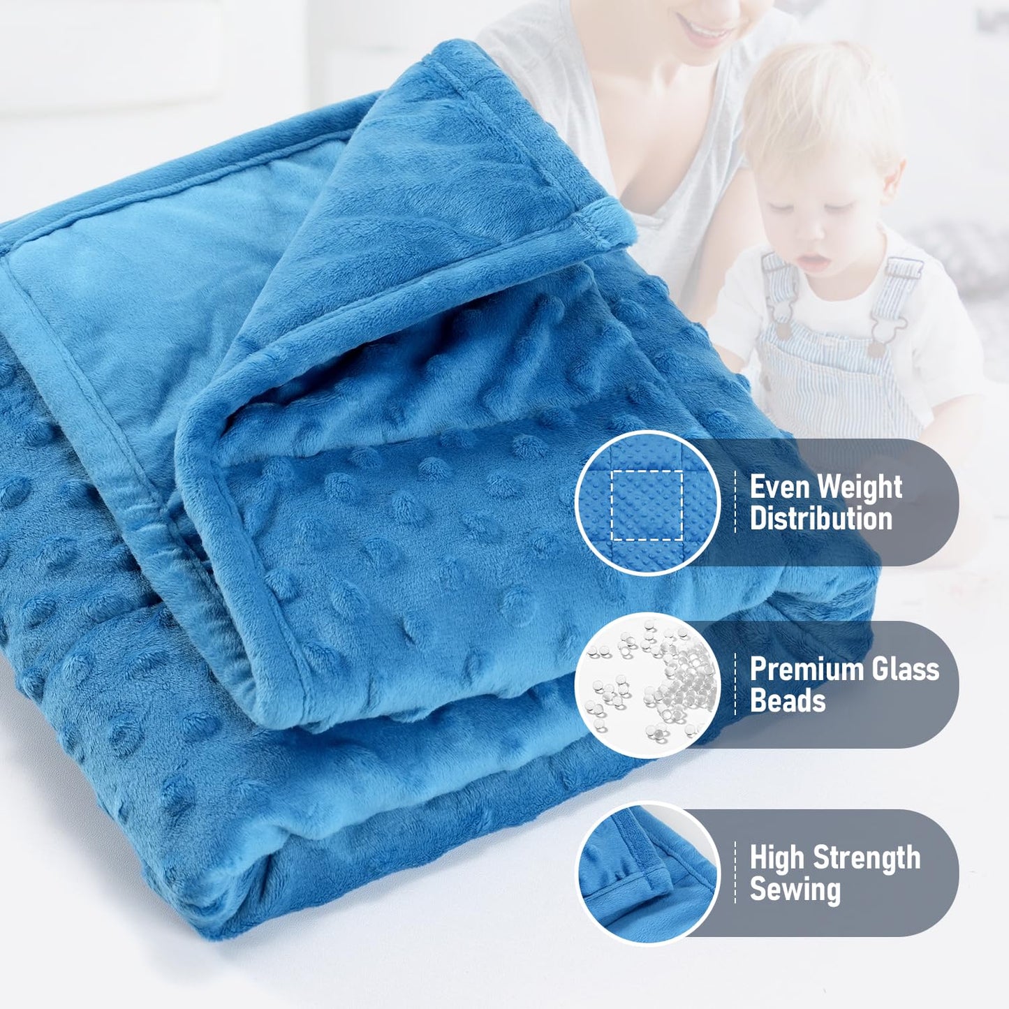 Wemore Minky Dot Weighted Blanket 3 lbs, Soft Cozy Weighted Lap Blanket for Travel and Napping, Small Weighted Blanket Slate Blue 19 x 22 inches
