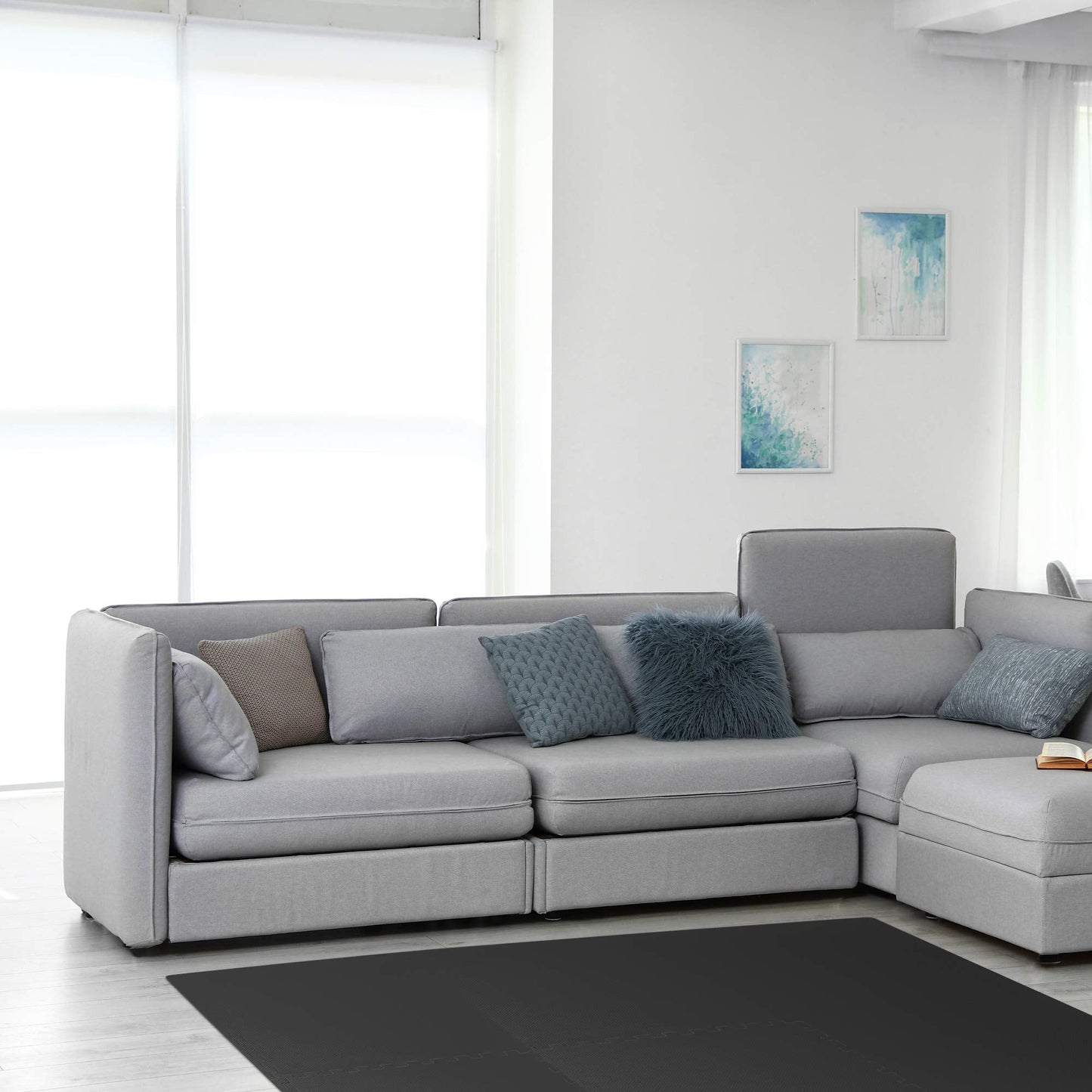 We Sell Mats Foam Interlocking Square Floor Tiles with Borders, (Each 2 x 2 Feet), 16 SQFT (4 Tiles + Borders) - Black, 16 square feet (4 tiles) (M24-10M)