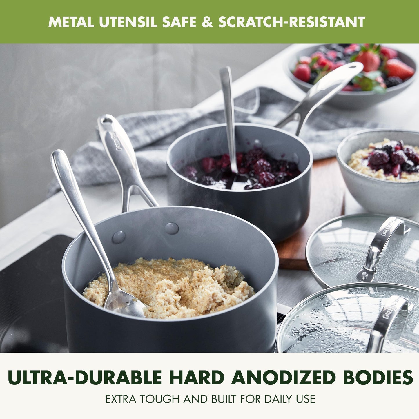 GreenPan 22 Piece Valencia Pro Ceramic Nonstick Cookware Set, PFAS-Free, Induction Ready, Hard Anodized Pots & Pans with Lids, Compatible on All Cooktops, Dishwasher & Oven Safe, Gray