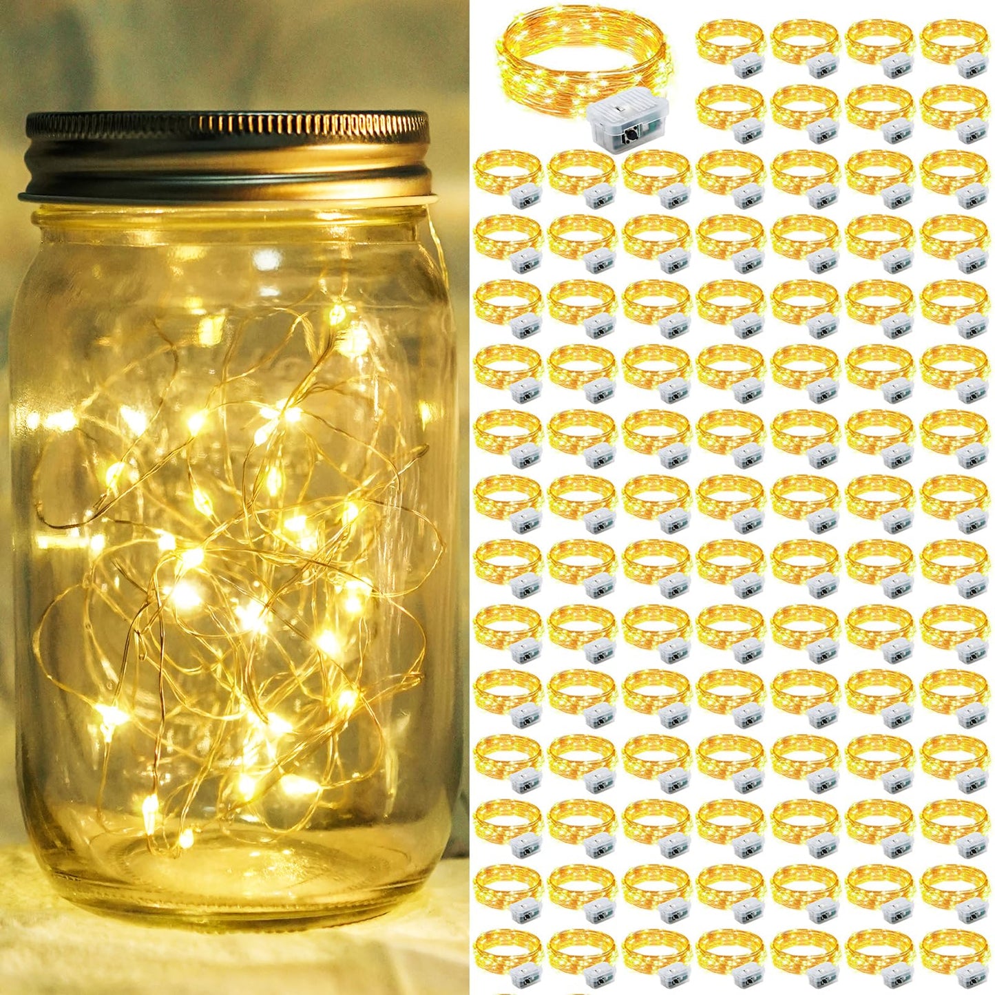 chzk 100 Pack LED Fairy Lights Battery Operated, 7Ft 20LED Mini String Lights Waterproof Twinkle for Mason Jars Wedding Christmas Party Bedroom Decor