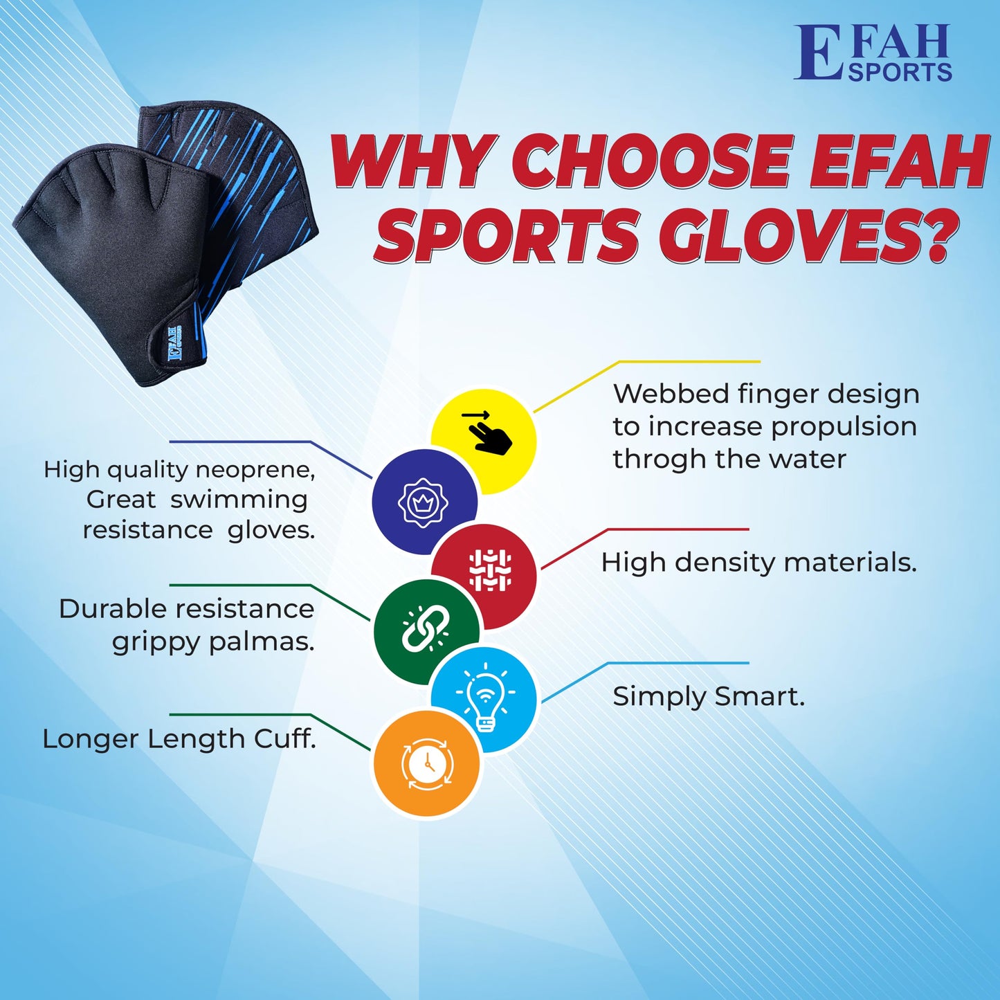 EFAH SPORTS Swimming Gloves Aquatic Swim Training Glove Neoprene Webbed Fitness and Water Aerobics Resistance Gloves for Men Women Children (Blue X-Small)