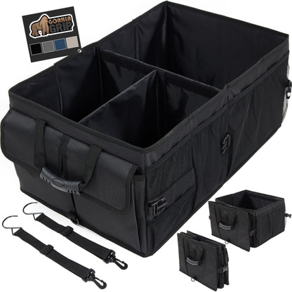 GORILLA GRIP Large Capacity Sturdy Trunk Storage Organizer, Slip and Water Resistant Collapsible Organization Container for Car Sedan or SUV, Multi Compartment Container Box Vehicle Accessories, Black