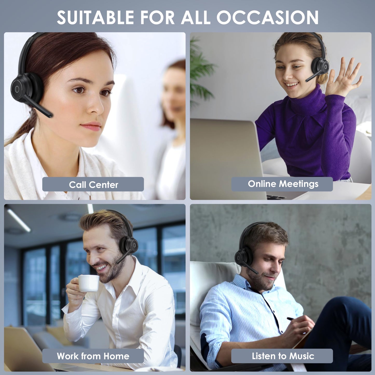 Gixxted (2025 Upgraded Wireless Headset with Mic for Work, Bluetooth Headset with Noise Canceling Microphone, Wireless On Ear Headphones with USB Dongle and Mute Mic for Computer