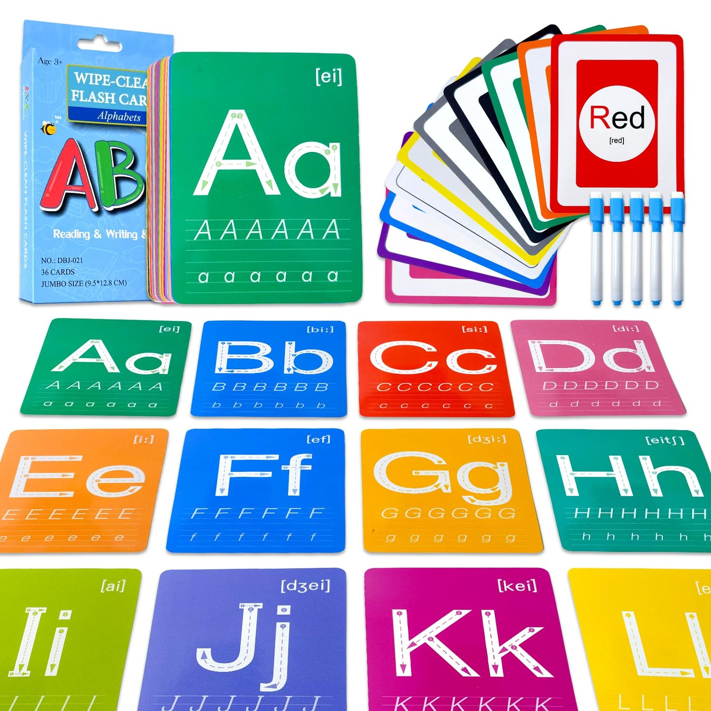 ABC Letter Flash Cards for Toddlers with 5 Dry Erase Pens, Preschool Learning Toys Alphabet Memory Game, 36PCS Double-side Flashcards,Letter Enlightenment, Early Education Flashcards for Kids Ages 1-5