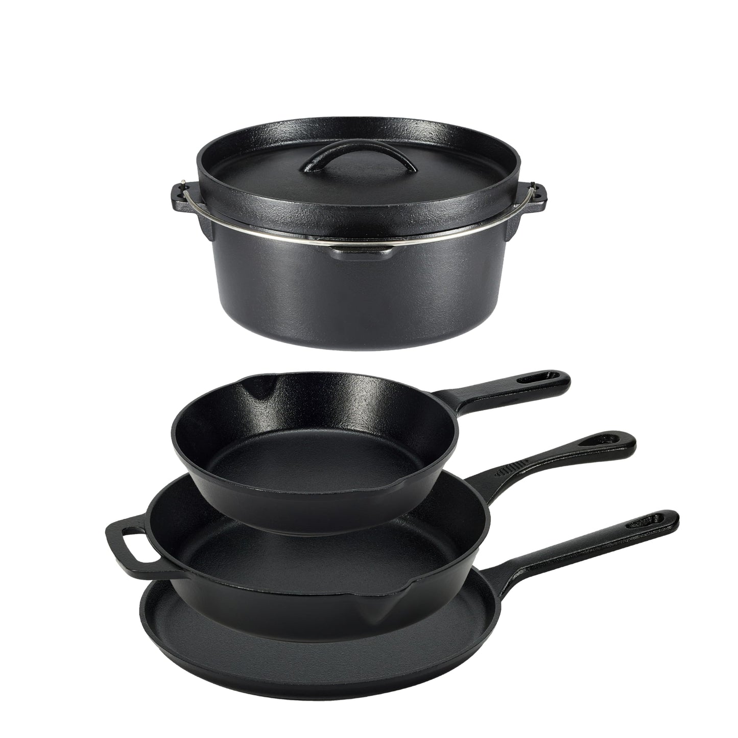 Amazon Basics Pre-Seasoned Cast Iron 5 Pieces Kitchen Pots and Pans Cookware Set, Black, 14.17 x 12.2 x 10.63 in