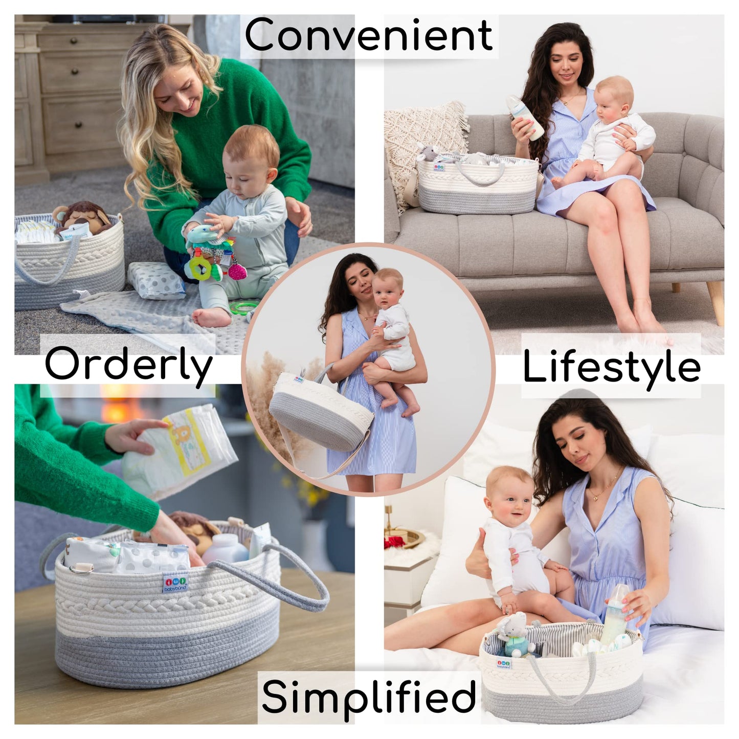 Extra Large Baby Diaper Caddy Organizer - Portable Rope Nursery Basket for Changing Table Storage - Baby Essentials Organizer for Diapers, Wipes, and More