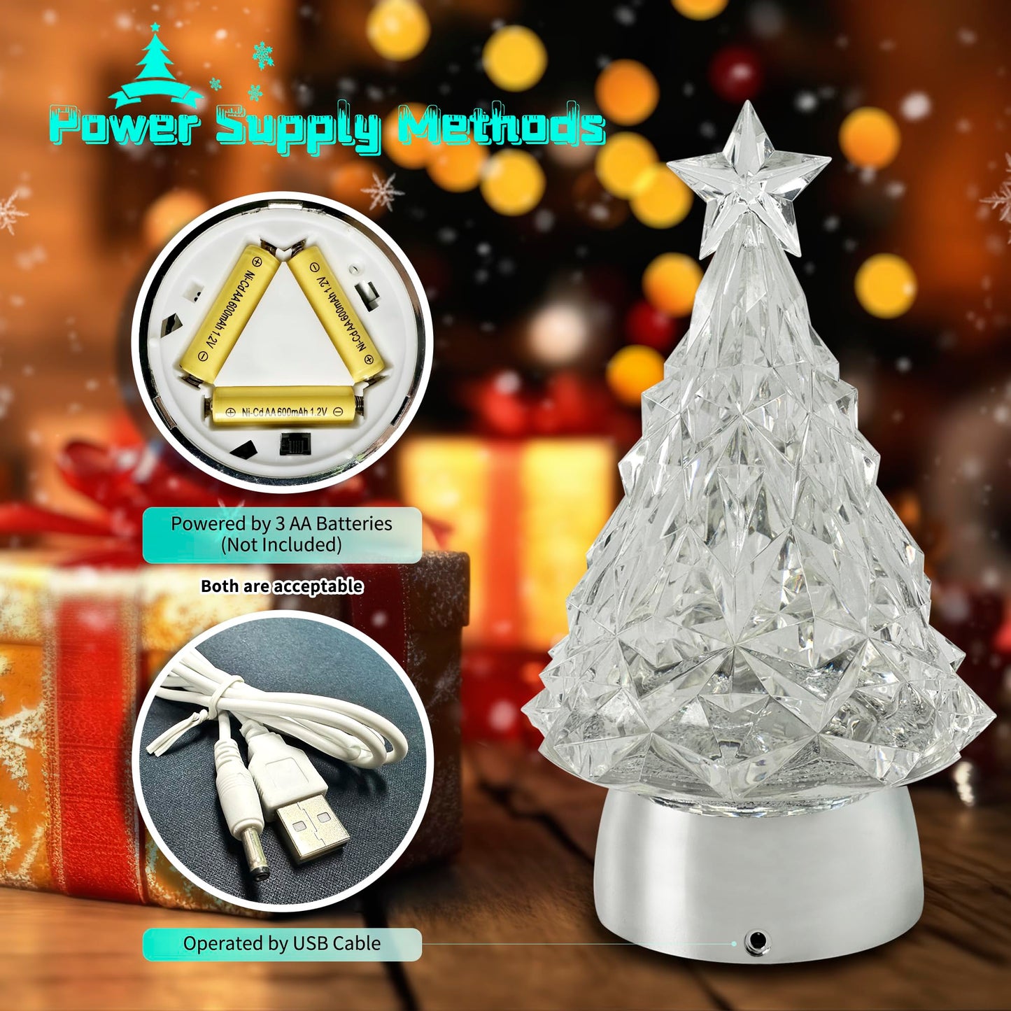 TECH ORANGE Christmas Snow Globe Lantern with Operated Water Glitters Lighted Snow Globe Lantern (Color-Changing Christmas Tree)