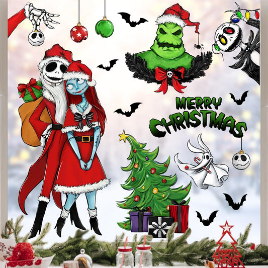Mfault 121 PCS Merry Christmas Nigh.tmare BEF.ore Christmas Window Clings 9 Sheets, Jack Sally Xmas Tree Skull Stickers Decal Decoration, 2025 New Year Home Kitchen Winter Holiday Decor