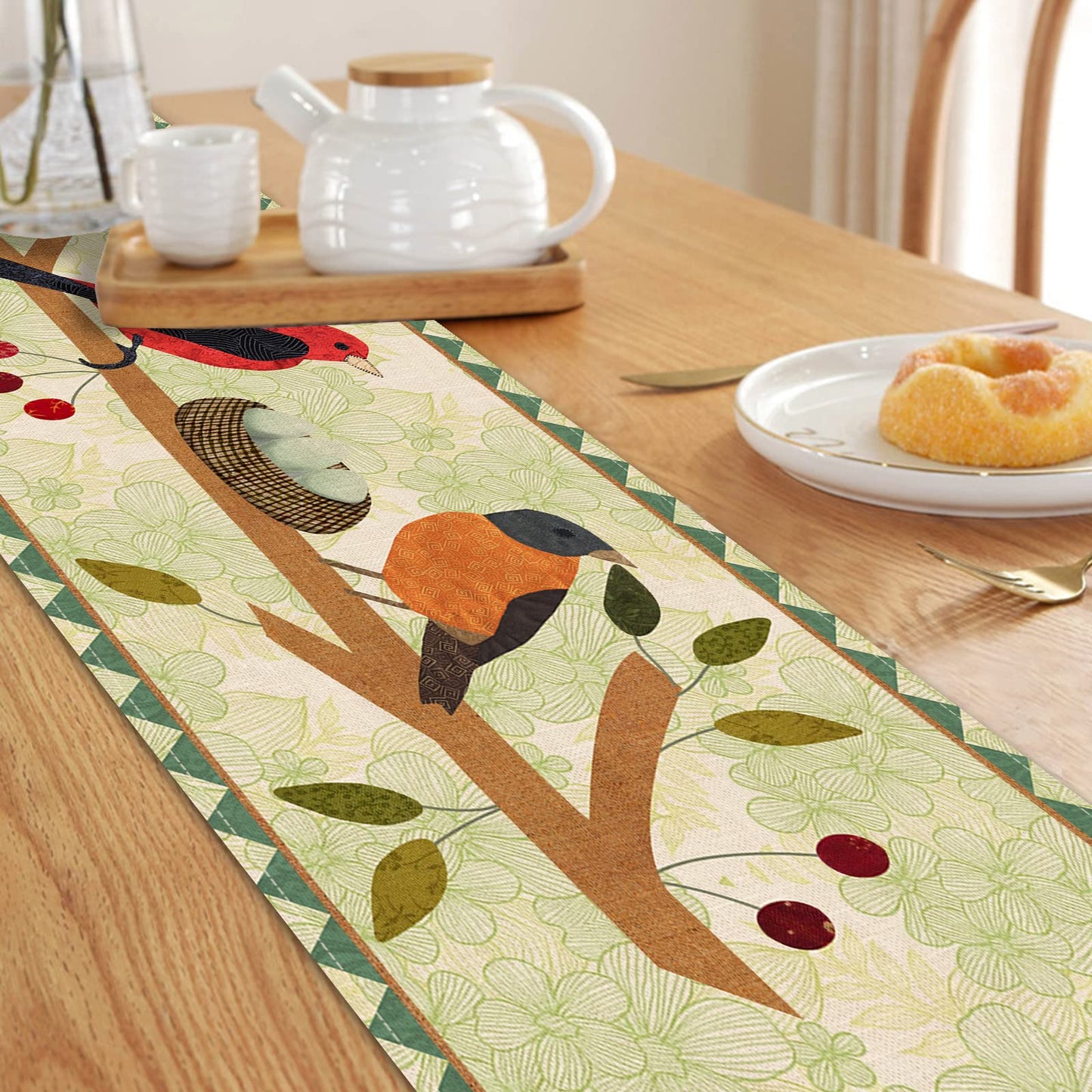 Seliem Summer Birds Tree Branches Table Runner, Cardinal Home Kitchen Dining Decor, Spring Seasonal Farmhouse Decorations Indoor Outdoor Party Supply 13x120 Inch