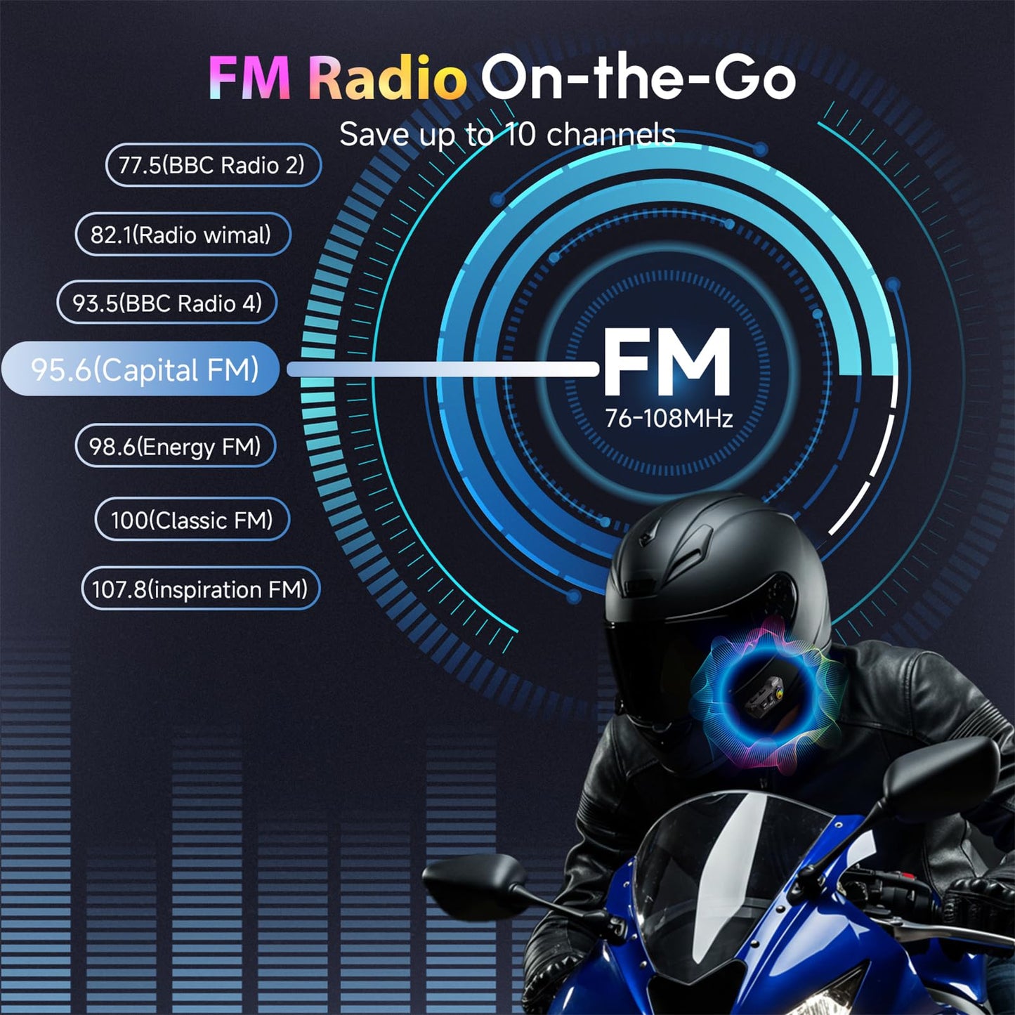 Motorcycle Helmet Headset, Moman RS-H4P Motorbike Headphone with Hi-Fi Speakers Dual Noise Reduction【New Upgrade】in RGB/FM/Glove-Friendly Button/Soft & Hard Mic/AI Voice/IPX6 Earphone for Solo Riding