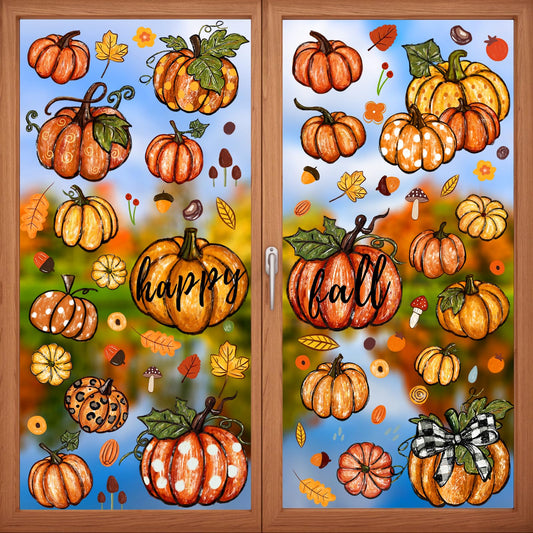 YUJUN 6 Sheets Thanksgiving Leaves Oil Painting Window Clings - Fall Decals Stickers for Autumn Glass Home Decor & Thanksgiving Decoration