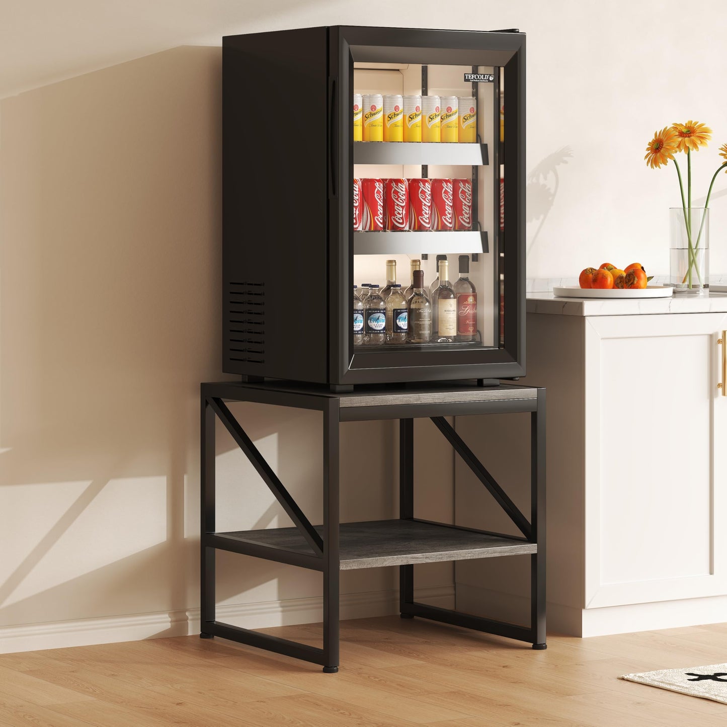 Mexin 20 Inch Square End Table, Mini Fridge Stand with 2-Tier Storage Shelf, High Load Capacity Side Table for Living Room Bedroom, Grey Oak