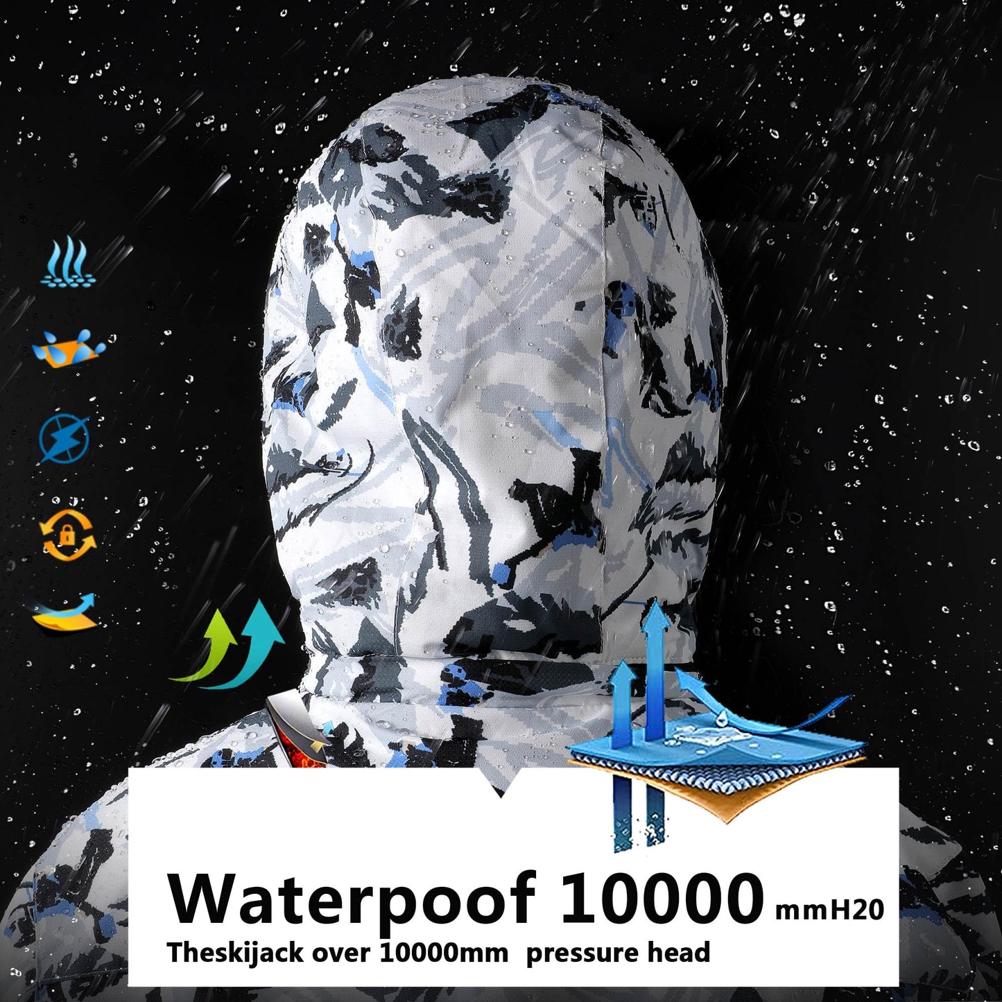 COOKFIP Kid's Ski Jacket Waterproof Boy's and Girl's Warm Fleece Winter Jacket Windproof Hooded Snow Coat (10-12,White Snow Mountain)