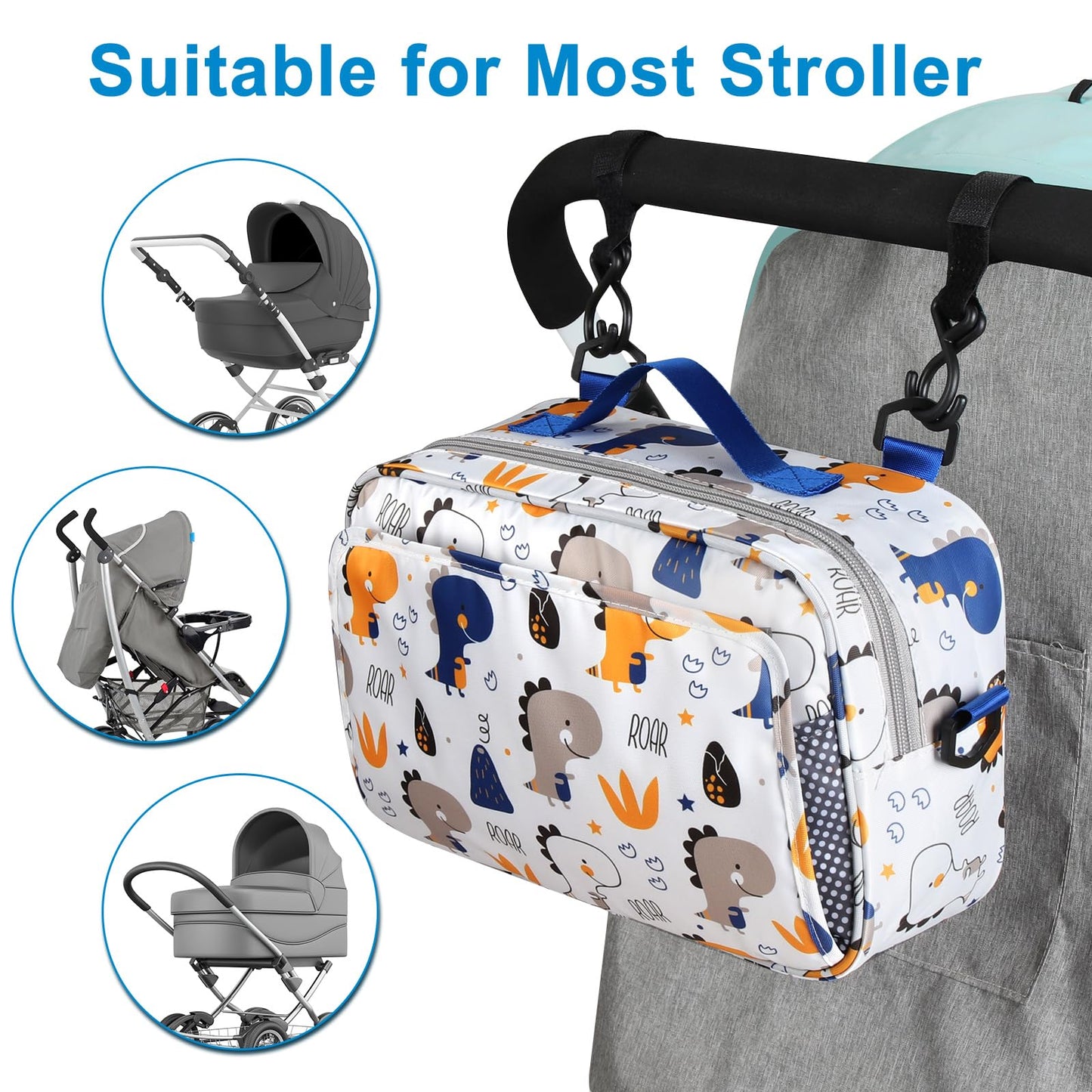 Accmor Stroller Organizer, Universal Stroller Organizer with Insulated Cup Holder Pocket, Dual Purpose Large Capacity Stroller Bag Caddy, Stroller Accessories Fits for Uppababy, Doona, Nuna Strollers