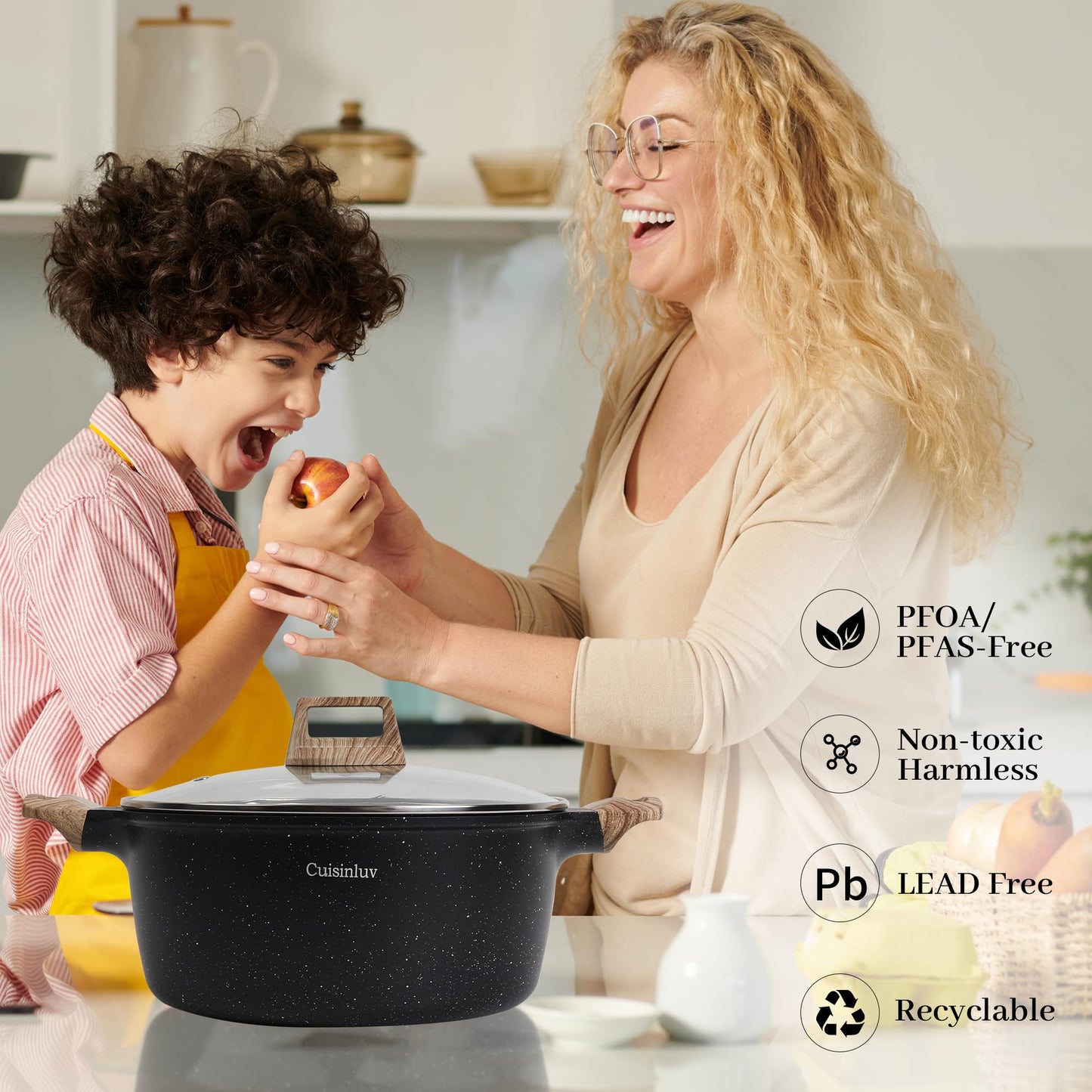 Cuisinluv 23Pcs Pots and Pans Set Non Stick, Kitchen Cookware Sets, Granite Stone Induction Cookware Non Stick Cooking Set w/Frying Pans, Saucepans, Sauté Pan, Griddle Pan, Egg Pan, Black