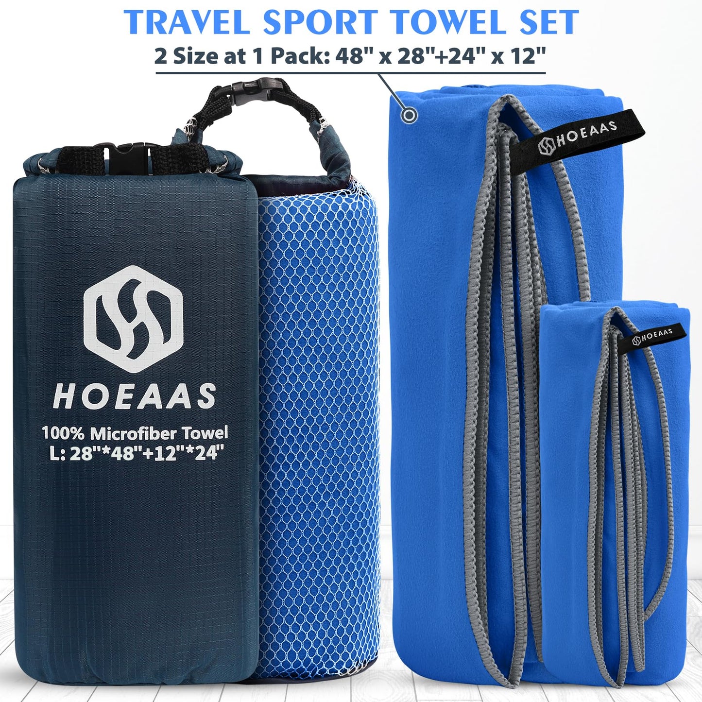 HOEAAS 2 Pack Microfiber Camping Towels, Quick Dry Towel, Super Absorbent Ultra Compact Travel Towel Soft Lightweight Sports Towel for Sweat Fast Drying Towels for Pool,Gym,Hiking,Backpacking,Fitness