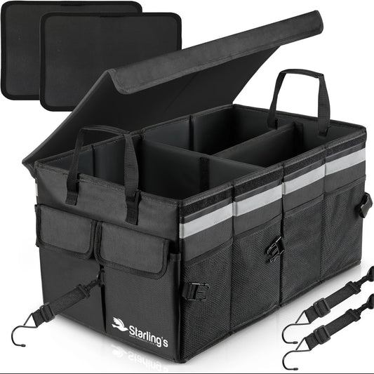 Car Trunk Organizer – Large Collapsible Storage Box with Adjustable Compartments – Heavy-Duty Cargo Organizer for SUV, Truck & Car – Non-Slip Waterproof Trunk Storage Bin for Groceries & Tools - XL