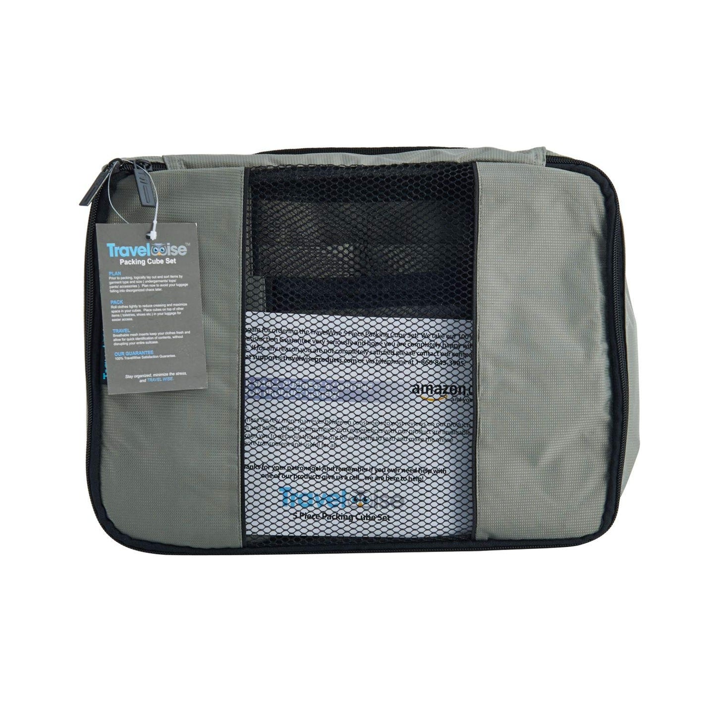 TravelWise Packing Cube System - Durable 5 Piece Weekender Plus Set (Silver)