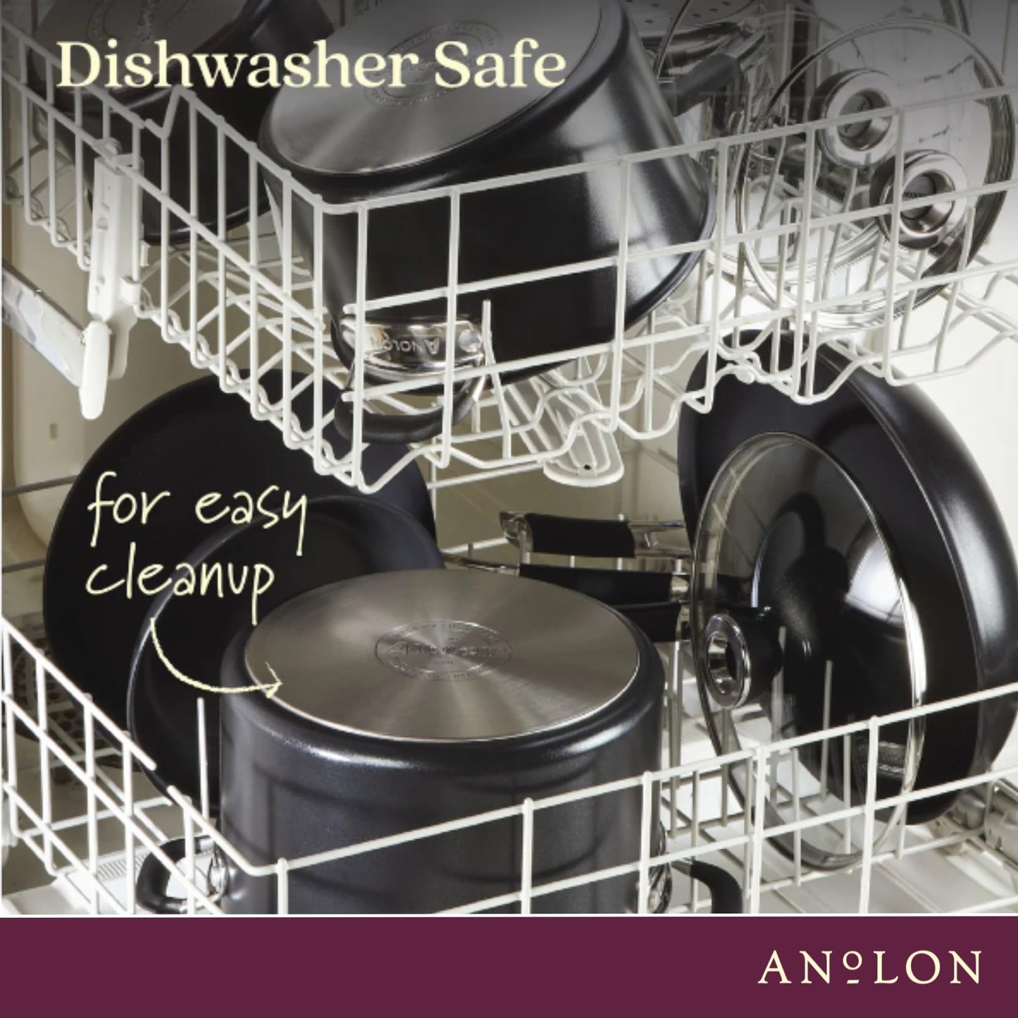 Anolon Smart Stack Hard Anodized Nonstick Frying Pan Set / Skillet Set - 8.5 Inch and 10 Inch, Black