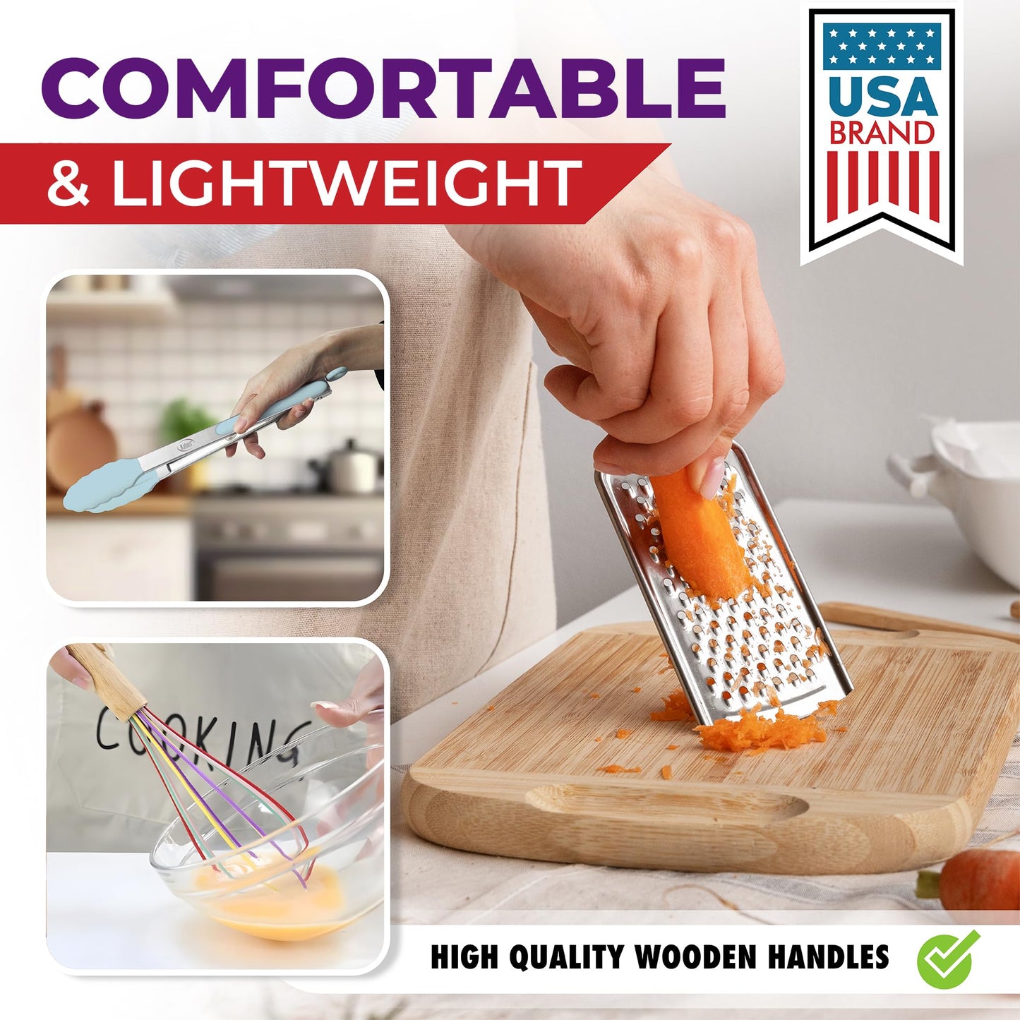 Kaluns 50 PCS Silicone Kitchen Utensils Set Complete Kitchen Set - 800°F Heat Resistant Non-Stick Premium Silicone Cooking Utensils W Wooden Handles - Can Opener, Masher, Turner, Silicone Spatula Set