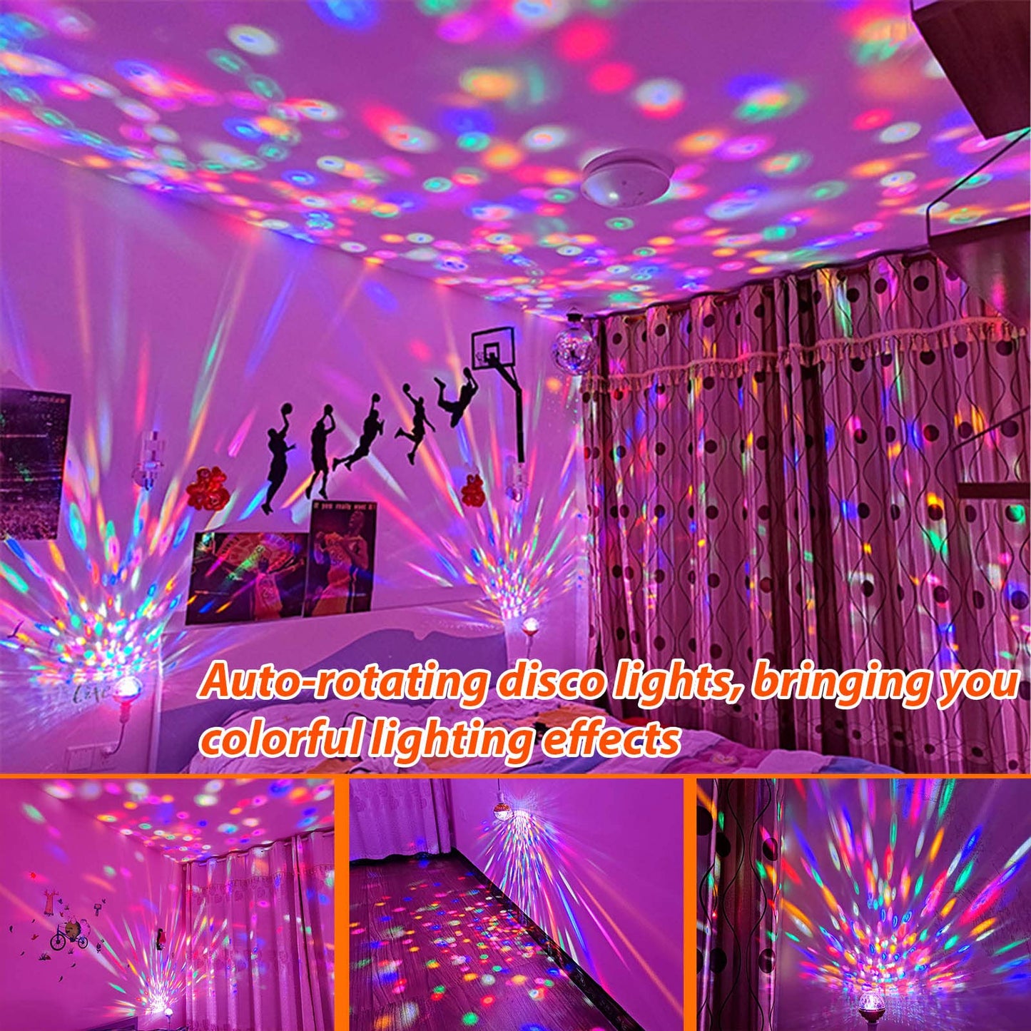 MIKWOAB 2 Pack Colorful Magic Rotating Ball Light, LED Plug in Disco Ball Light, RGB Disco Light Bulb, Party Lights Dj Disco Lights with Sockets for Home Room Dance Parties Bar Karaoke