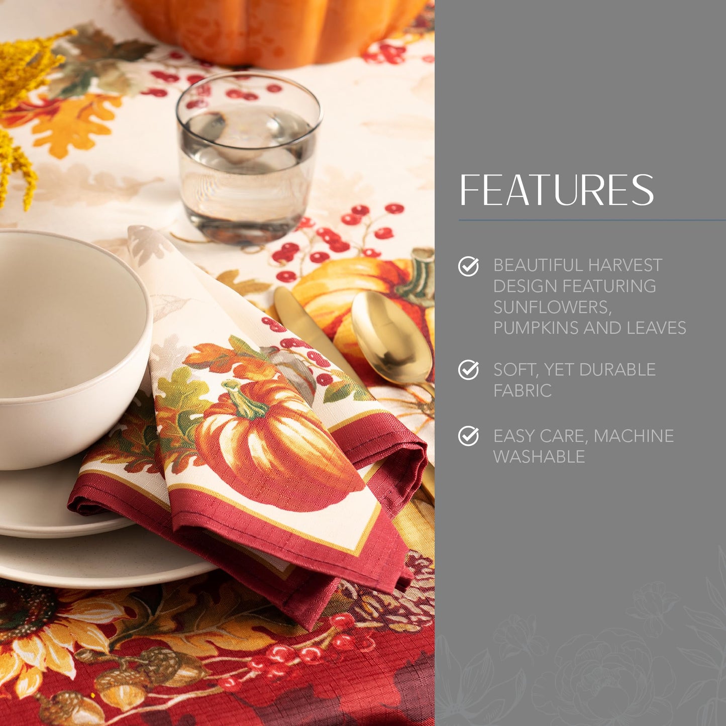 Elrene Home Fashions Swaying Leaves Bordered Fall, Seasonal and Holiday Tablecloth, 60" x 144" Oblong/Rectangle, Multi