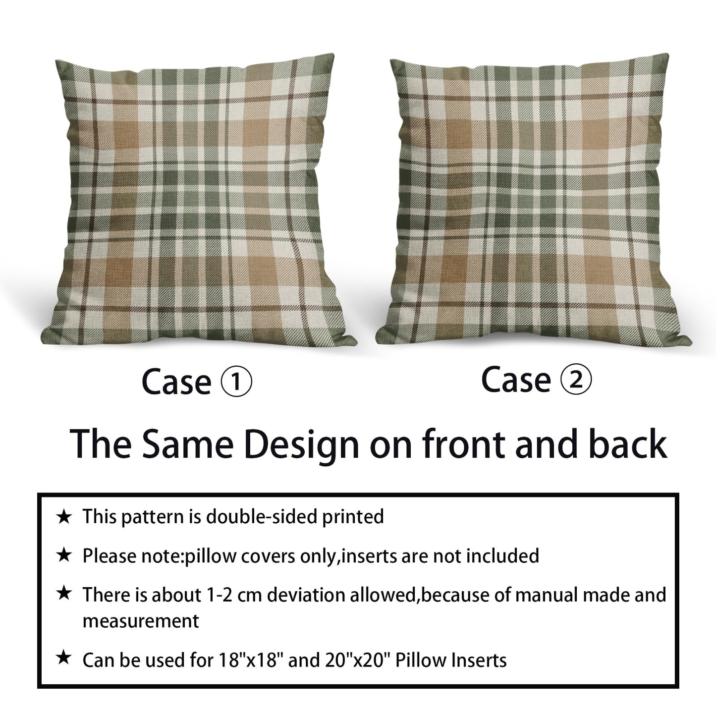 Aytipun Brown Green Spring Plaid Pillow Covers 20x20 Set of 2 Seasonal Tartan Buffalo Plaid Holiday Print Decorative Outdoor Pillowcases Farmhouse Summer Throw Cushion Case Couch Sofa Bed Decor