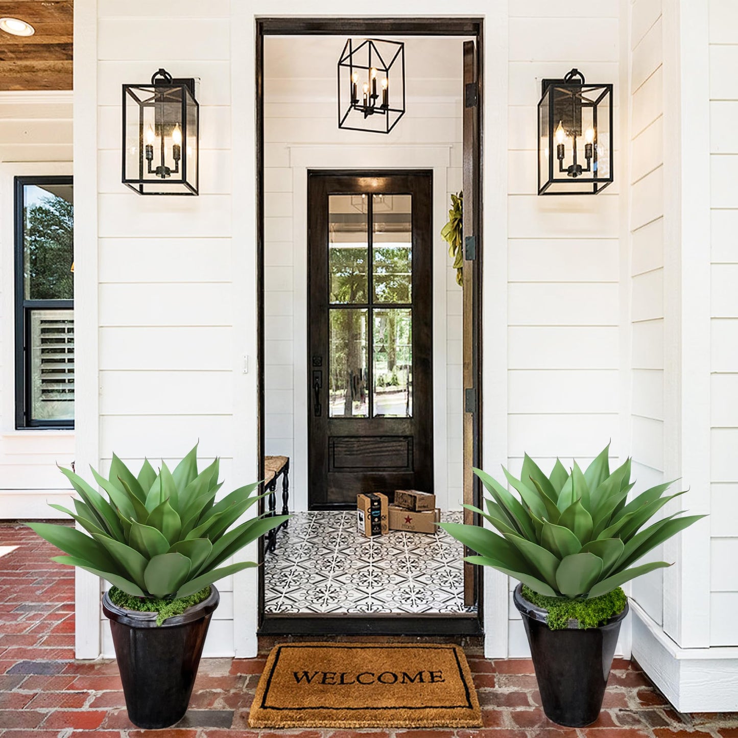 HN HOLD NATURE 28 inch Artificial Agave Plants, Large Size Fake Succulent Plant, Faux Succulents Stems for Outdoor Indoor Home Decor (Set of 2)