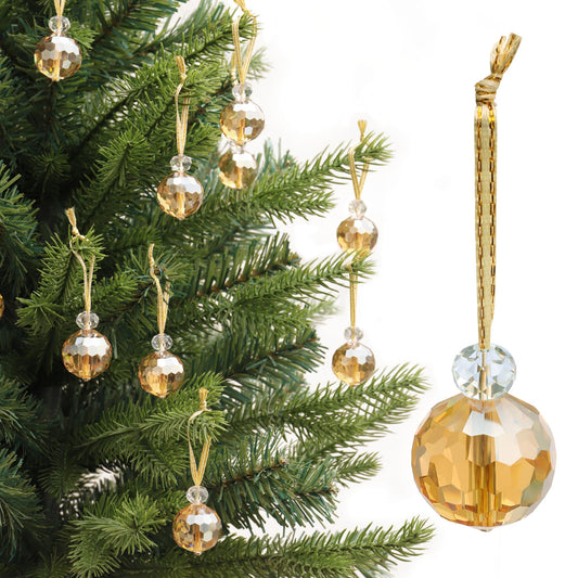 12 Pcs Crystal Glass Christmas Balls Ornaments, 0.87" Mini Prism Ball Christmas Tree Decorations, Hanging Crystal Ornament Clearance for Xmas Wedding Party Home Decor (Gold)