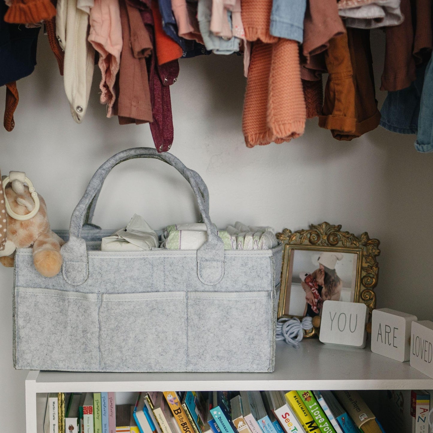 PUTSKA Nursery Storage Basket - Baby Diaper Caddy Organizer for Diaper Station, Newborn Essentials, Baby Shower Gifts and Registry Must-Haves for Boy or Girl