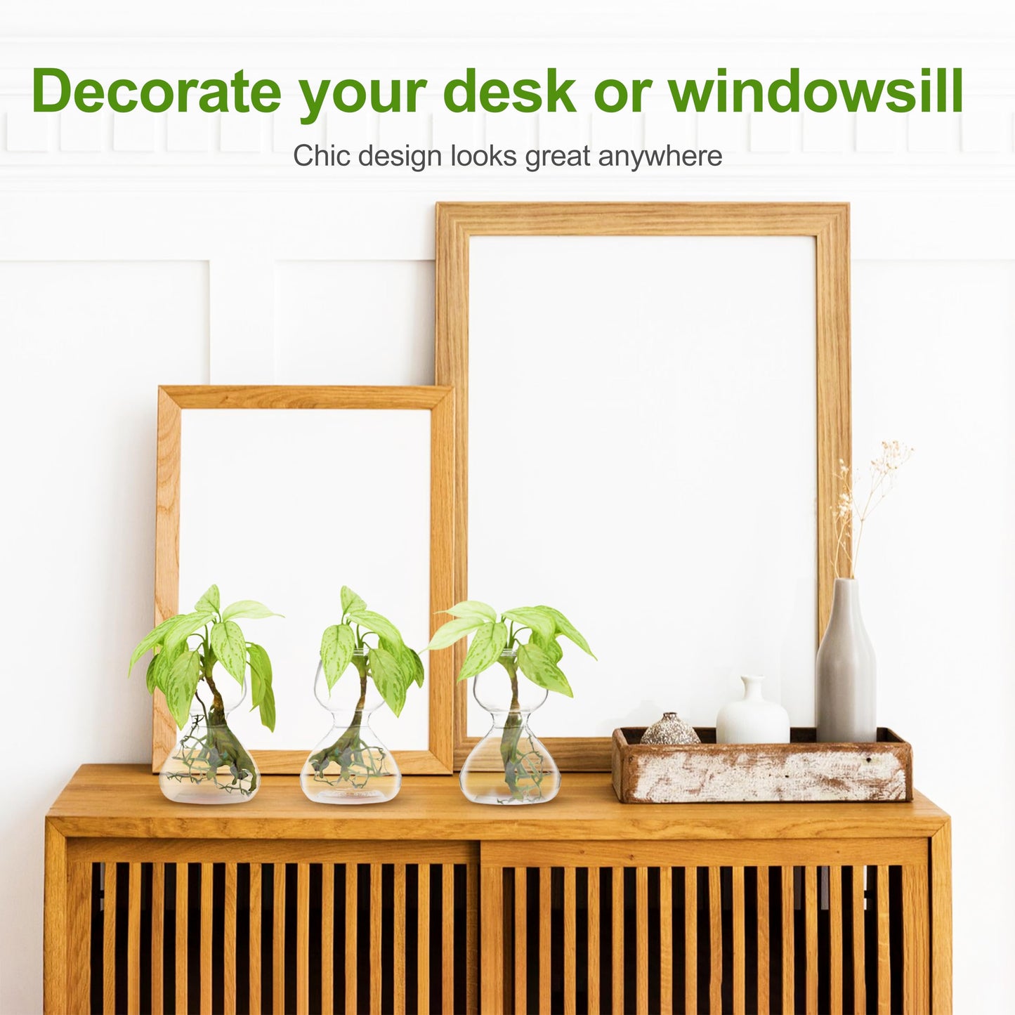 Garden Guru Plant Propagation Stations – Self-Standing Hourglass Glass Vases for Hydroponic Plant Growth – Unique Double Bubble Design for Home Decor (Set of 2)