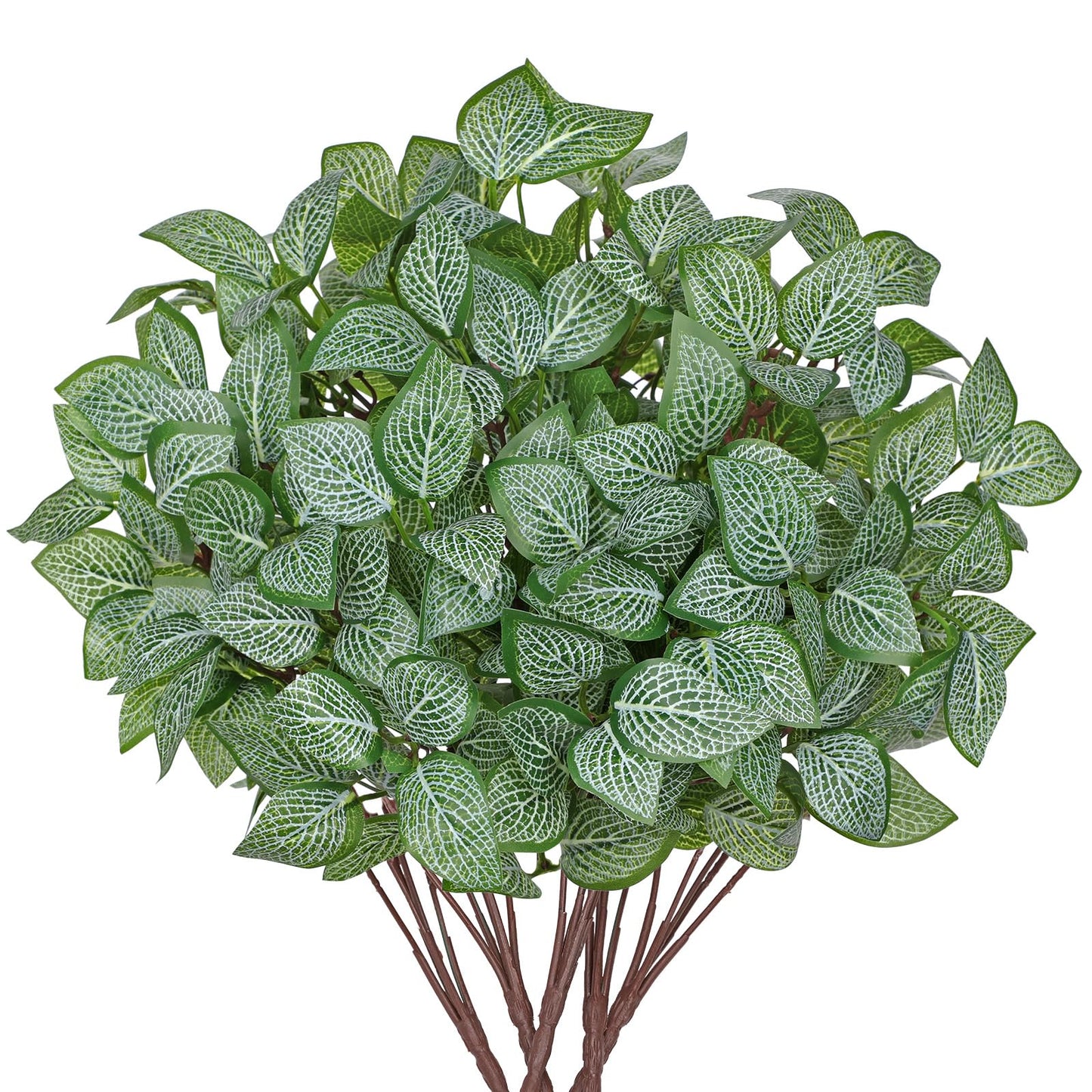 Hollyone 5 Bundles Artificial Greenery Plants Stems Faux Fittonia Leaves Plant Bouquet Fillers for Arrangement, Fake Shrub Bushes Plants for Home Centerpiece Indoor Outdoor Garden Patio Porch