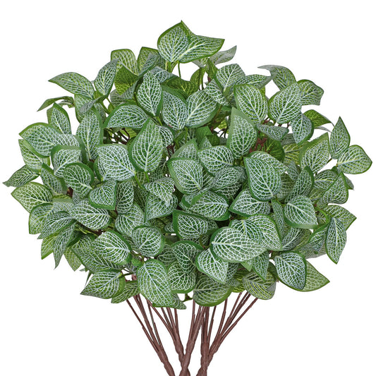 Hollyone 5 Bundles Artificial Greenery Plants Stems Faux Fittonia Leaves Plant Bouquet Fillers for Arrangement, Fake Shrub Bushes Plants for Home Centerpiece Indoor Outdoor Garden Patio Porch